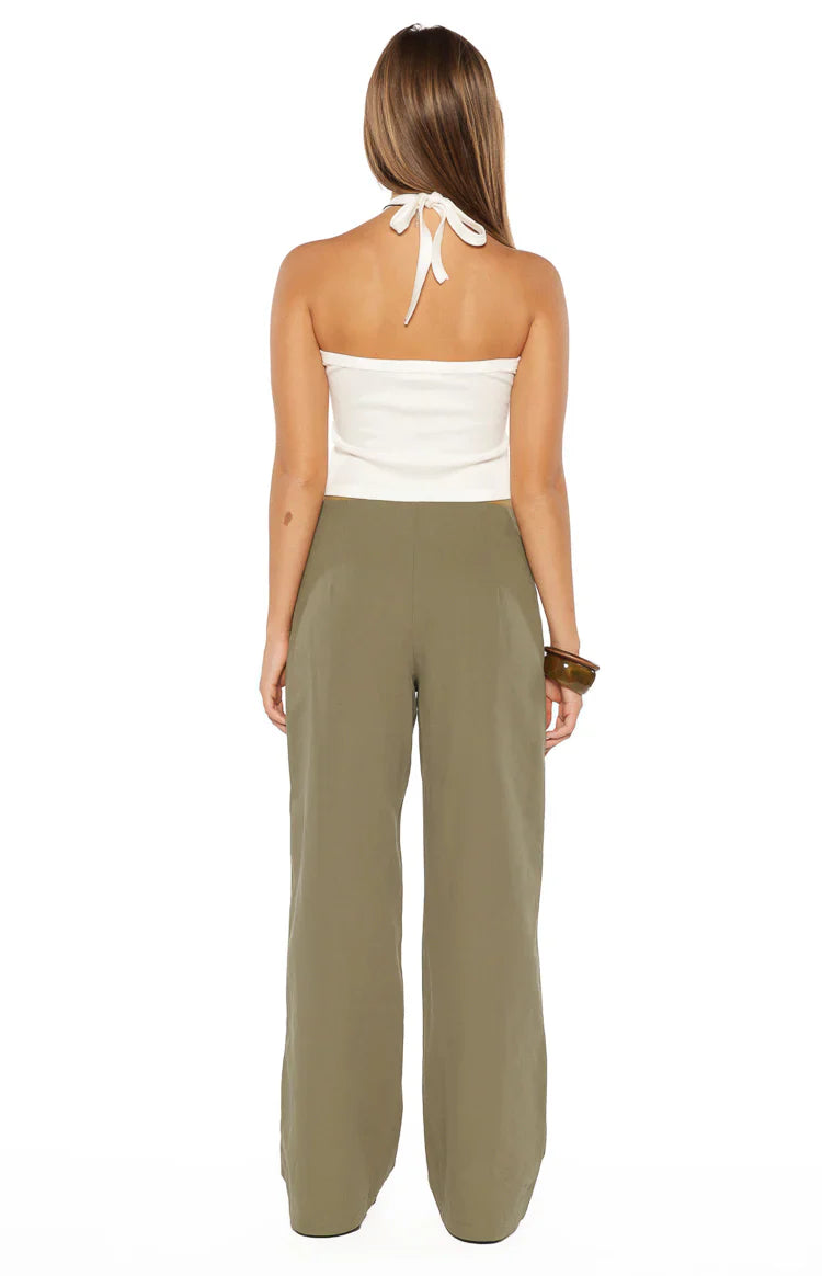 Buckle Detail Straight Leg Pants | Rewind Green