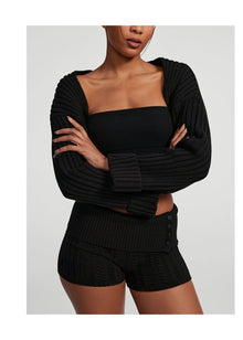 Ribbed Knit Shrug | Black