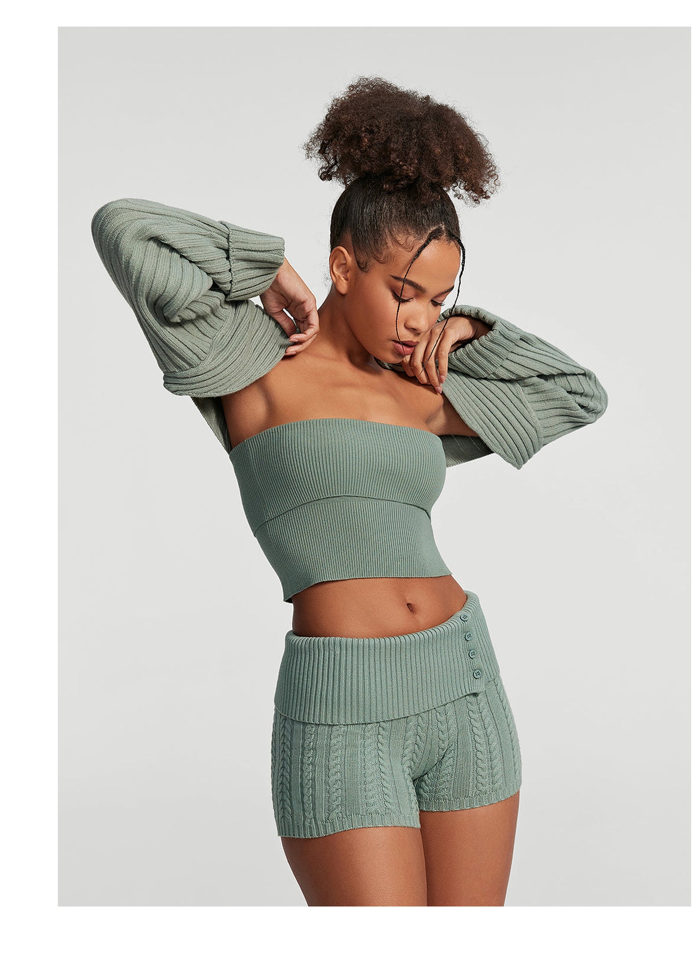 Ribbed Knit Shrug | Sage Green