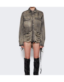 Rick Owens DRKSHDW | Women | Giacca Denim Cropped Overshirt | Grey