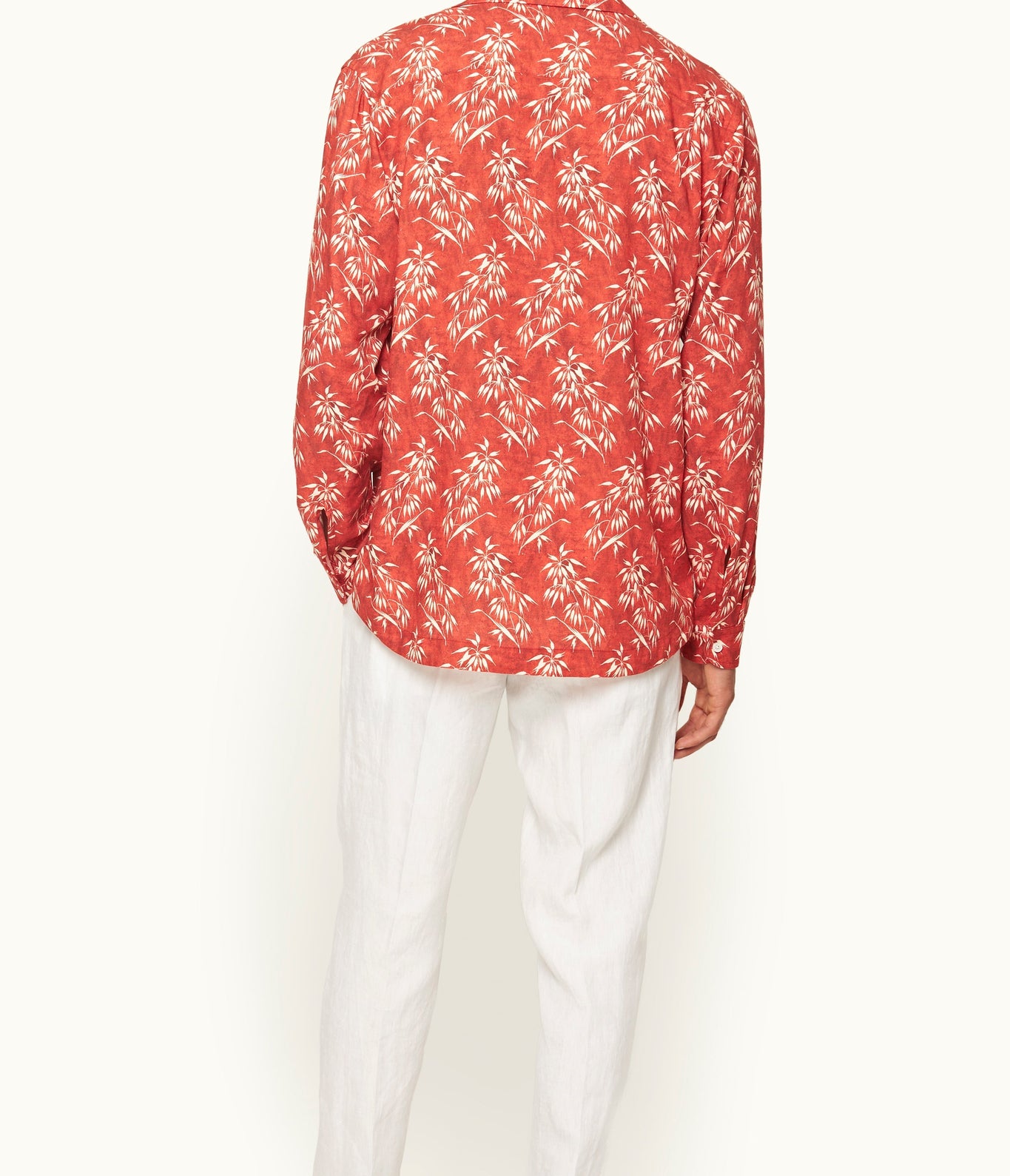 Ridley Relaxed Fit Open Resort Placket Bamboo Print Linen Shirt | Summer Red/White Sand