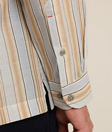 Ridley Relaxed Fit Open Resort Placket Soft Stripe Cotton Shirt | Blue/Biscuit Stripe