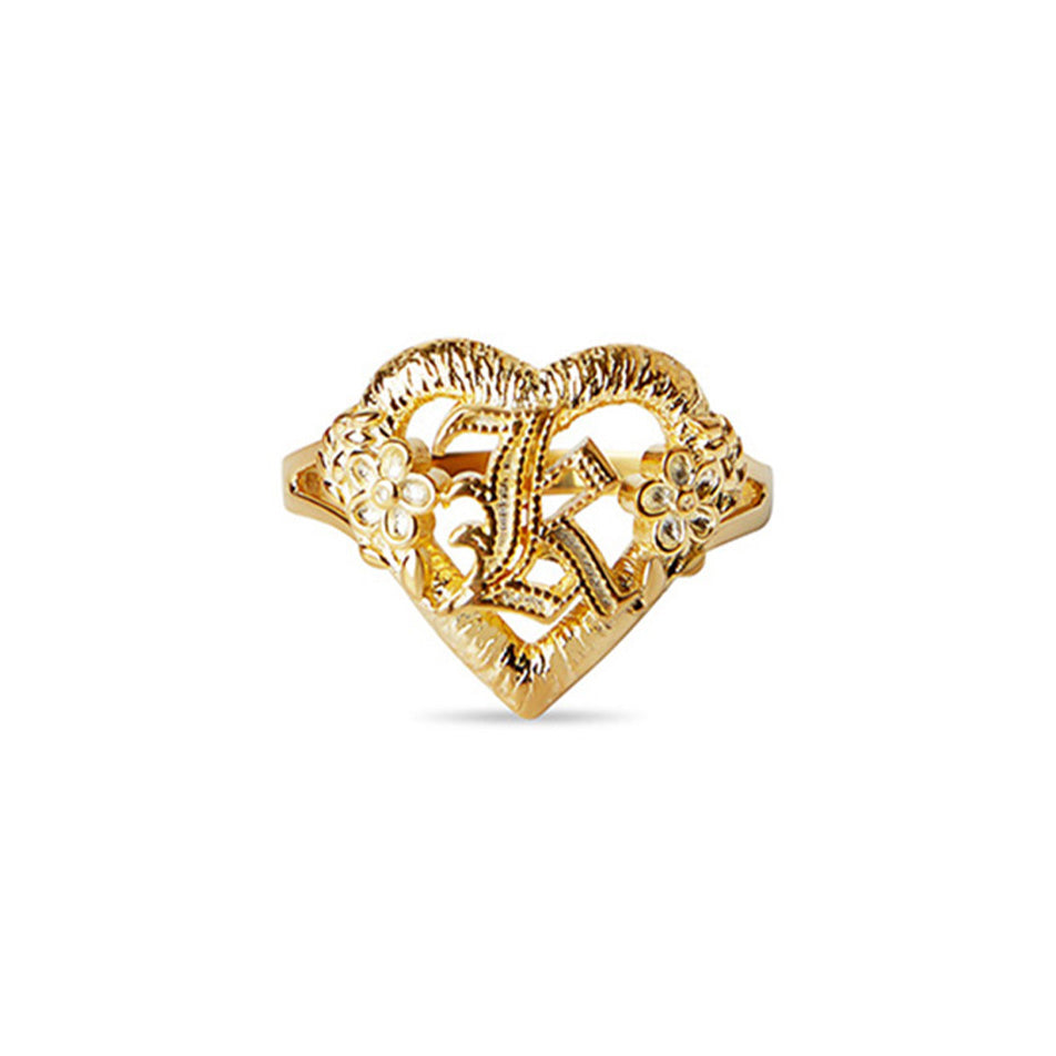 The Cutout Old English Flower Heart Letter Ring | Gold Vermeil | Size 7