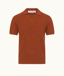 Roddy Tailored Fit Waffle Mesh Stitch Polo Shirt Knitted | Cinnamon Coffee