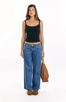 Roonie Contrast Stripe Denim Low Rise Jeans | Mid Wash