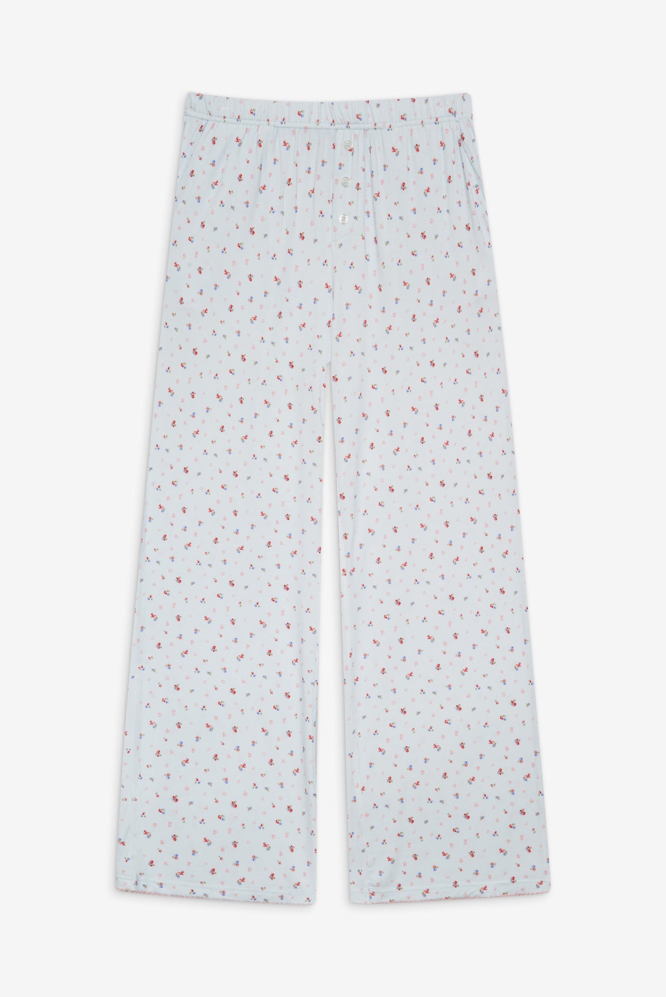 Rory Cotton Sleep Pants in Blue with Pink Floral Malibu Meadow Print 