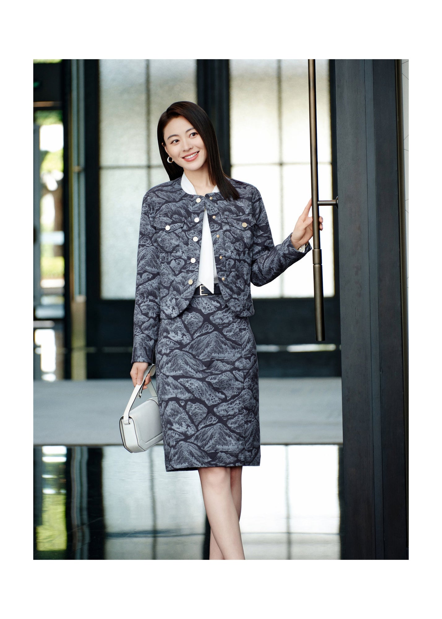 Round Neck Boxy Jacket | Blue