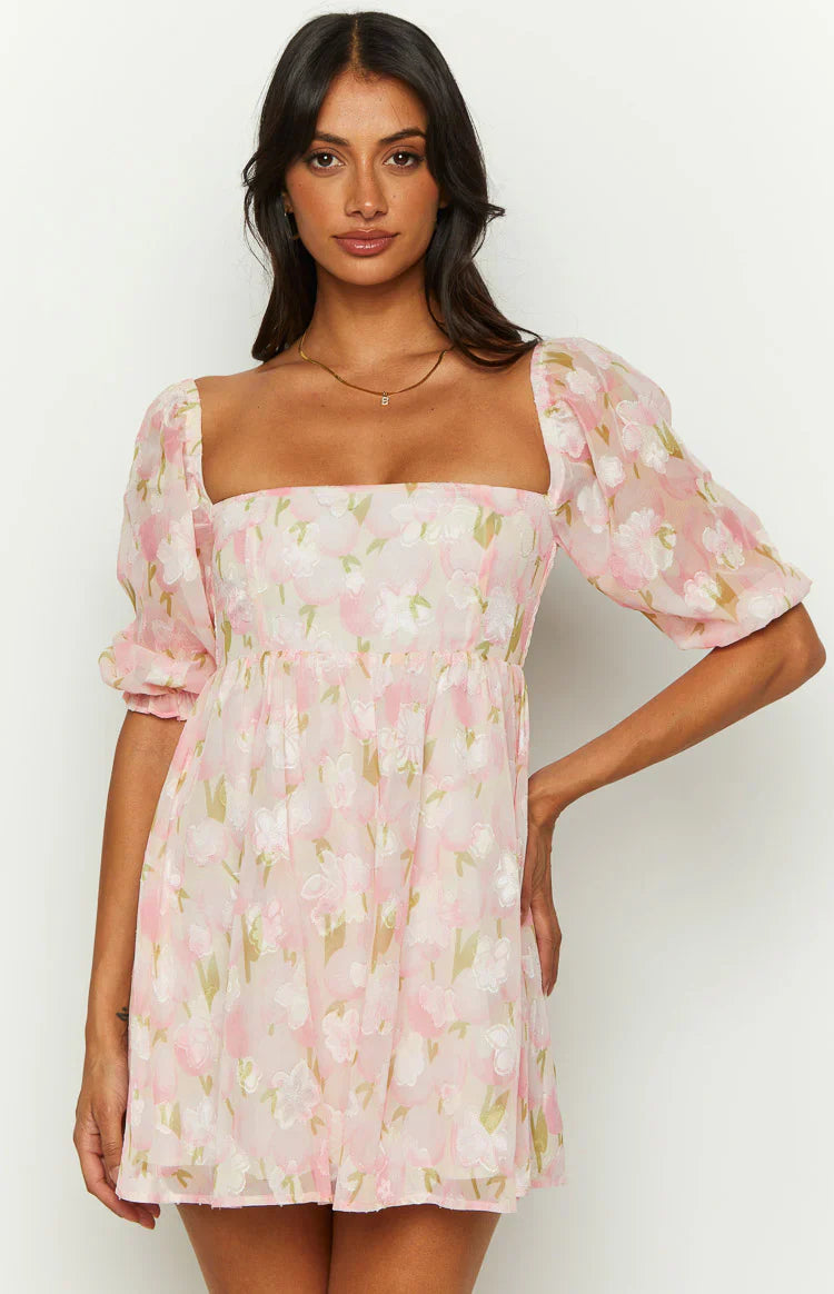 Rubi Floral Babydoll Mini Dress | Pink