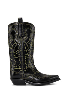 Mid Shaft Embroidered Western Boot | Black/Yellow