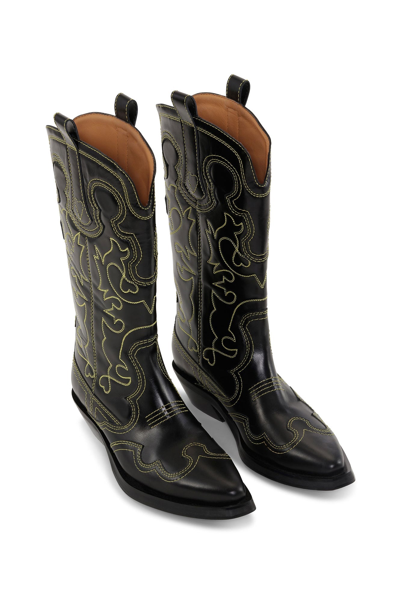 Mid Shaft Embroidered Western Boot | Black/Yellow