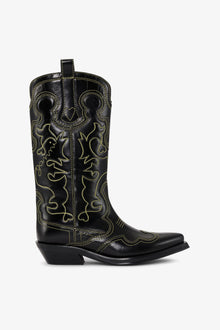 Mid Shaft Embroidered Western Boot | Black/Yellow