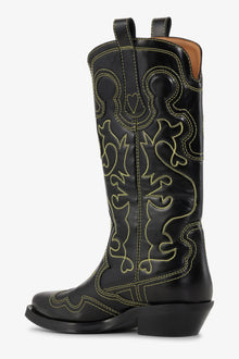 Mid Shaft Embroidered Western Boot | Black/Yellow