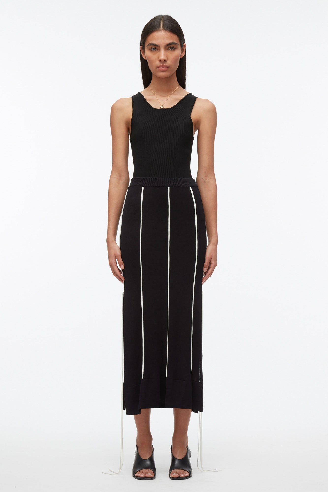 Knit Midi Skirt with Piping | Midnight/Ivory