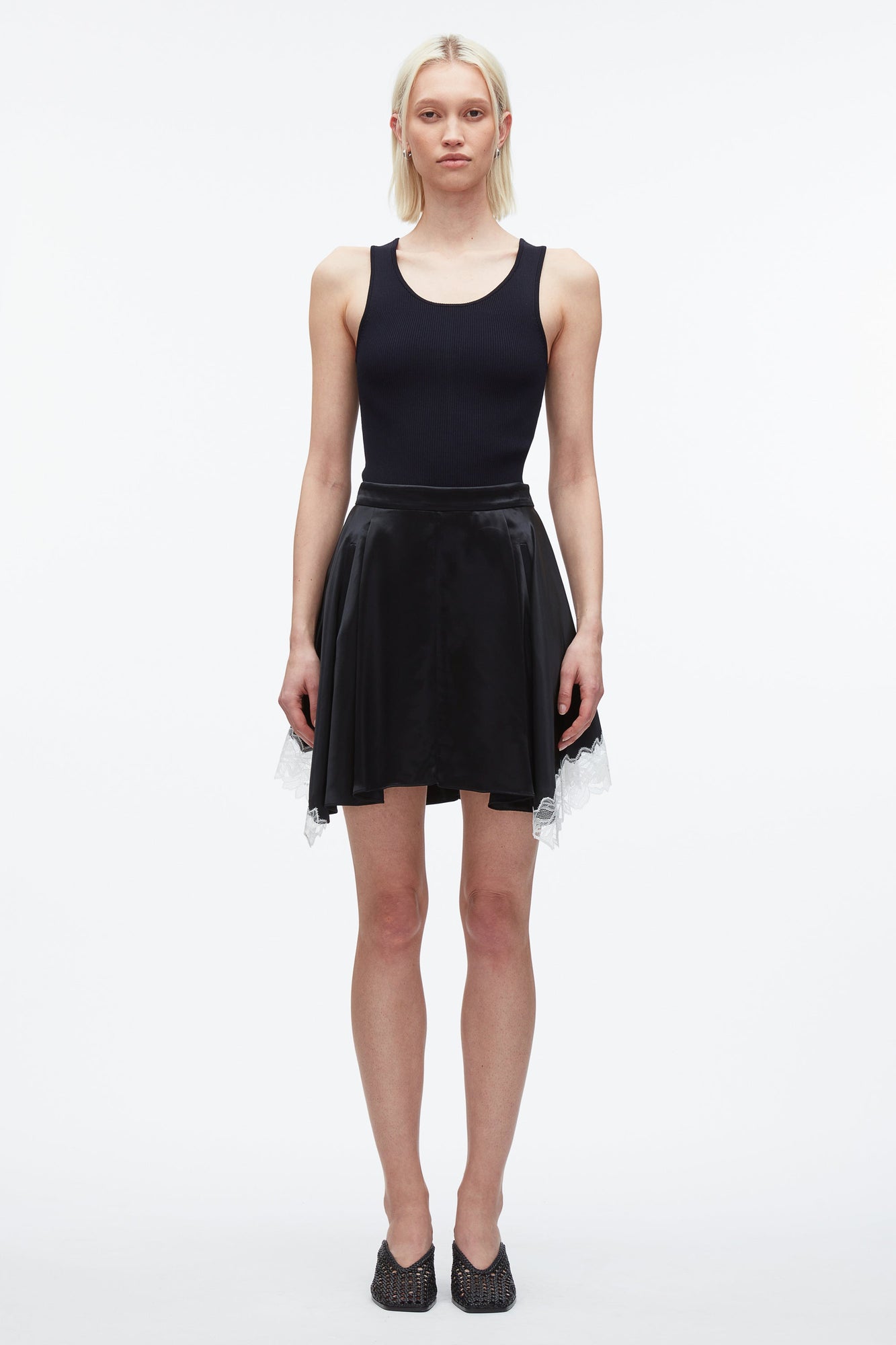 Liquid Satin Mini Skirt | Black/Ivory