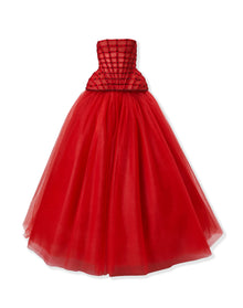 Embroidered Strapless Tiered Gown | Herrera Red
