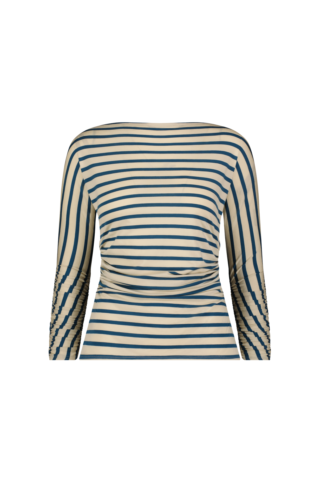 Striped Jersey Ruched Top | Cream/Mallard