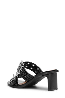 Feminine Buckle Heel Mule Sandal Naplack | Black