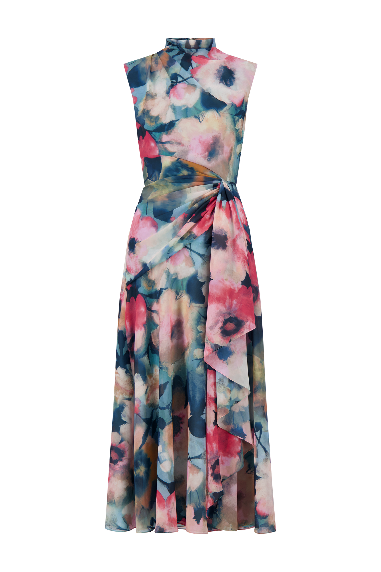 Floral Printed Chiffon Draped Dress | Mist Multi
