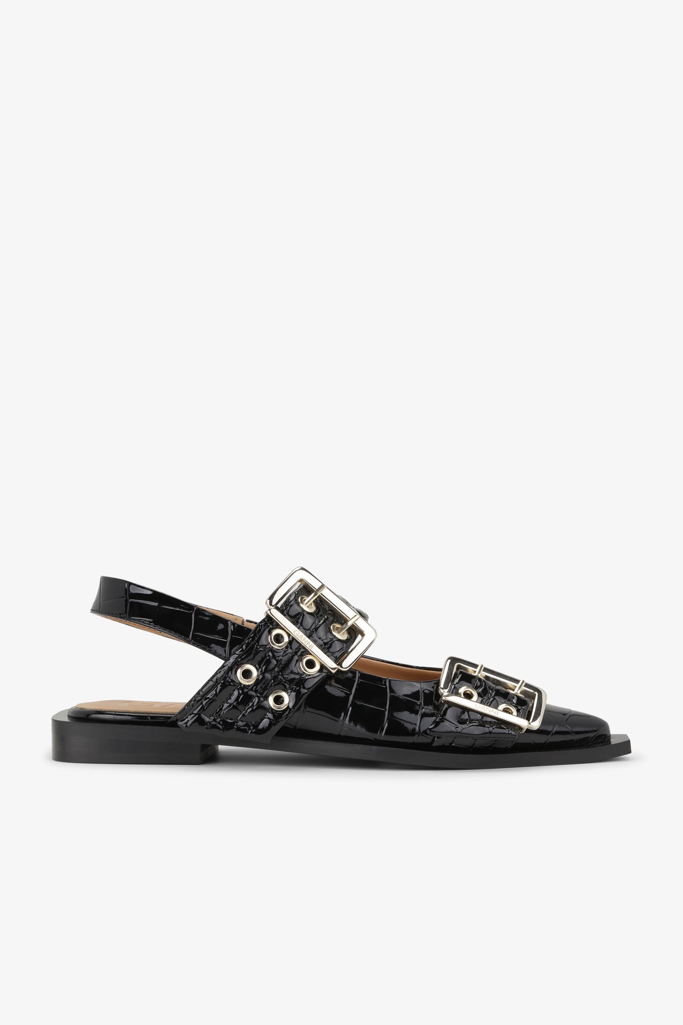 Feminine Buckle Ballerina Patent Croco | Black
