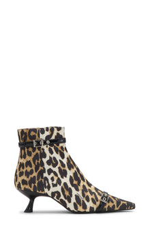 Eyelets Kitten Heel Boot Satin Print | Leopard
