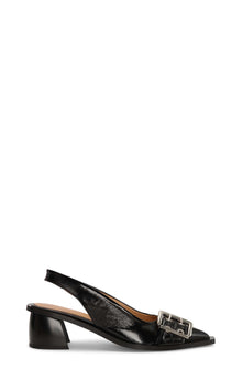 Feminine Naplack Buckle Slingback Pump | Black