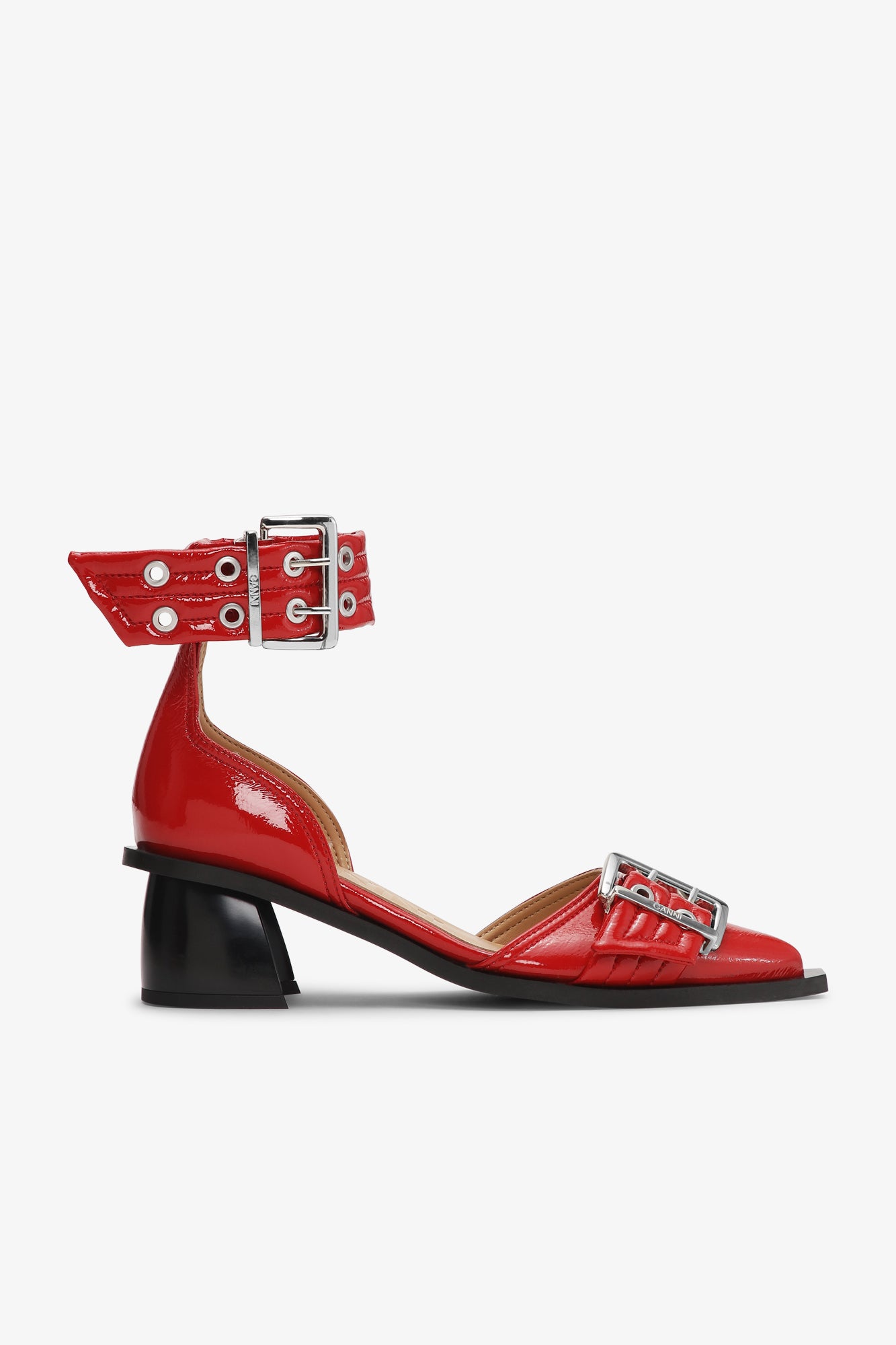 Feminine Buckle Open Cut Pump Naplack | Racing Red