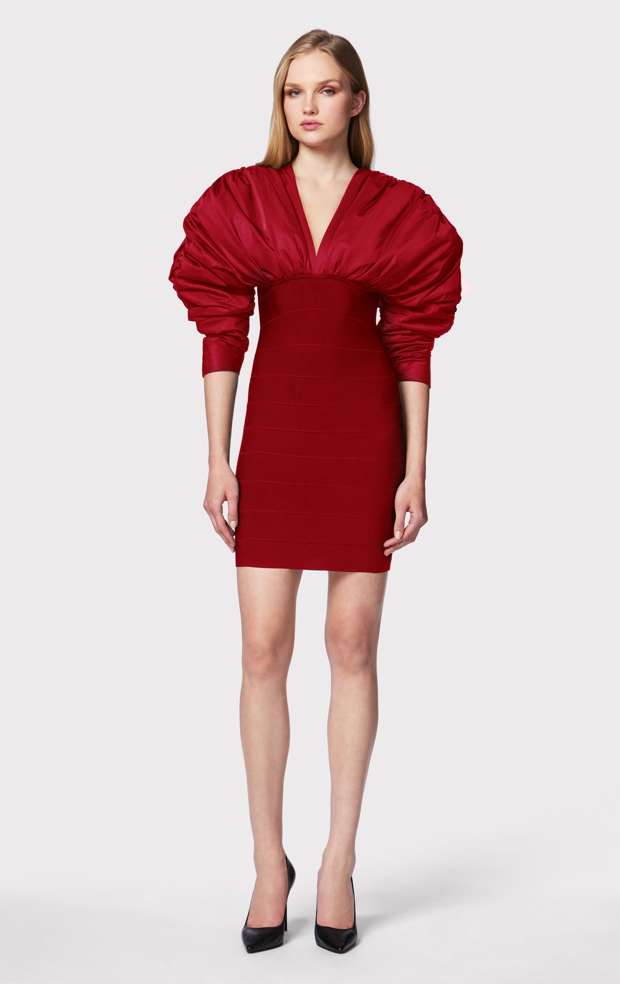 Ruched Nylon Mini Dress | Wine