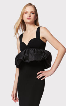 Ruched Nylon Peplum Gown | Black