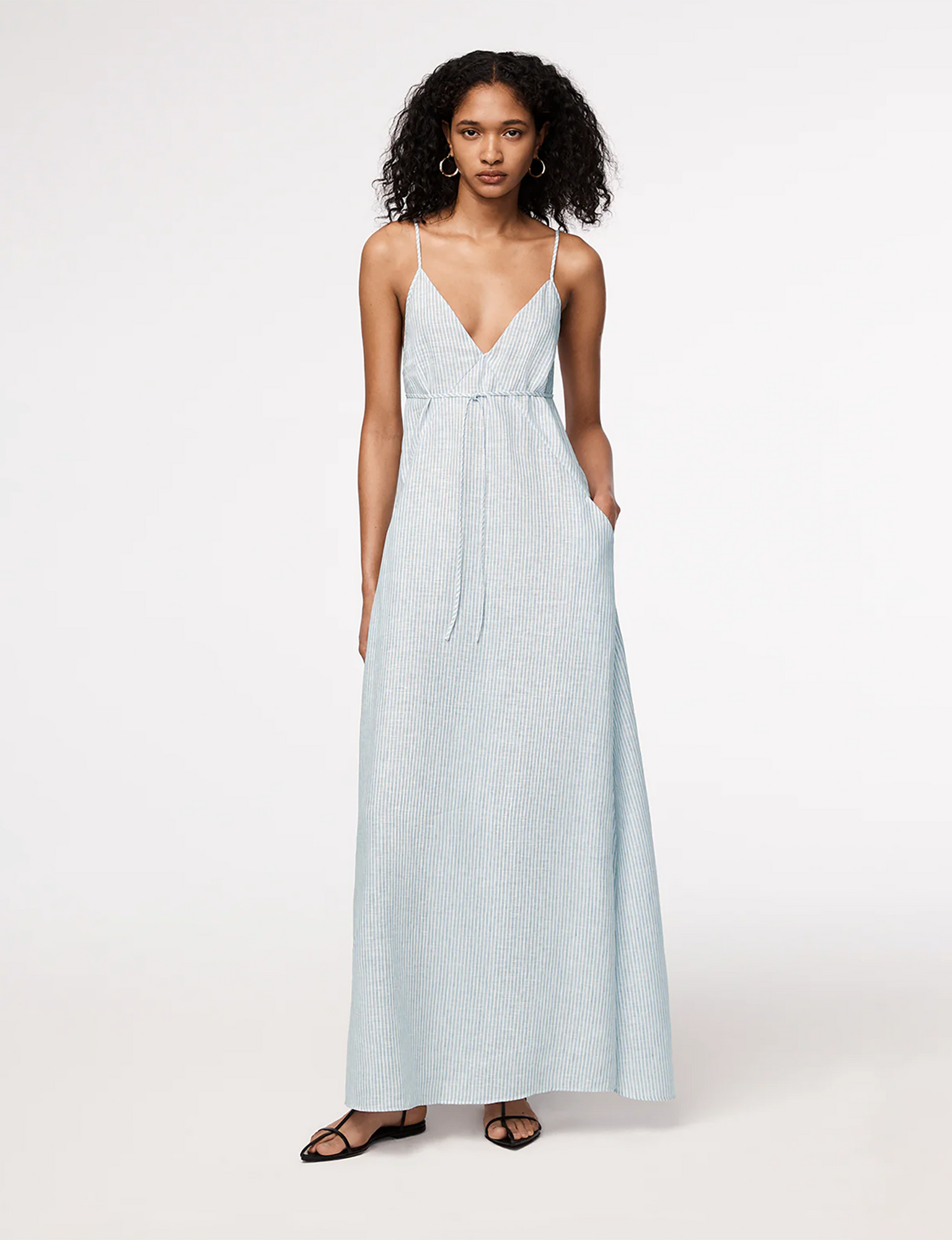 Women | Seamed Slip Dress | Blue Stripe