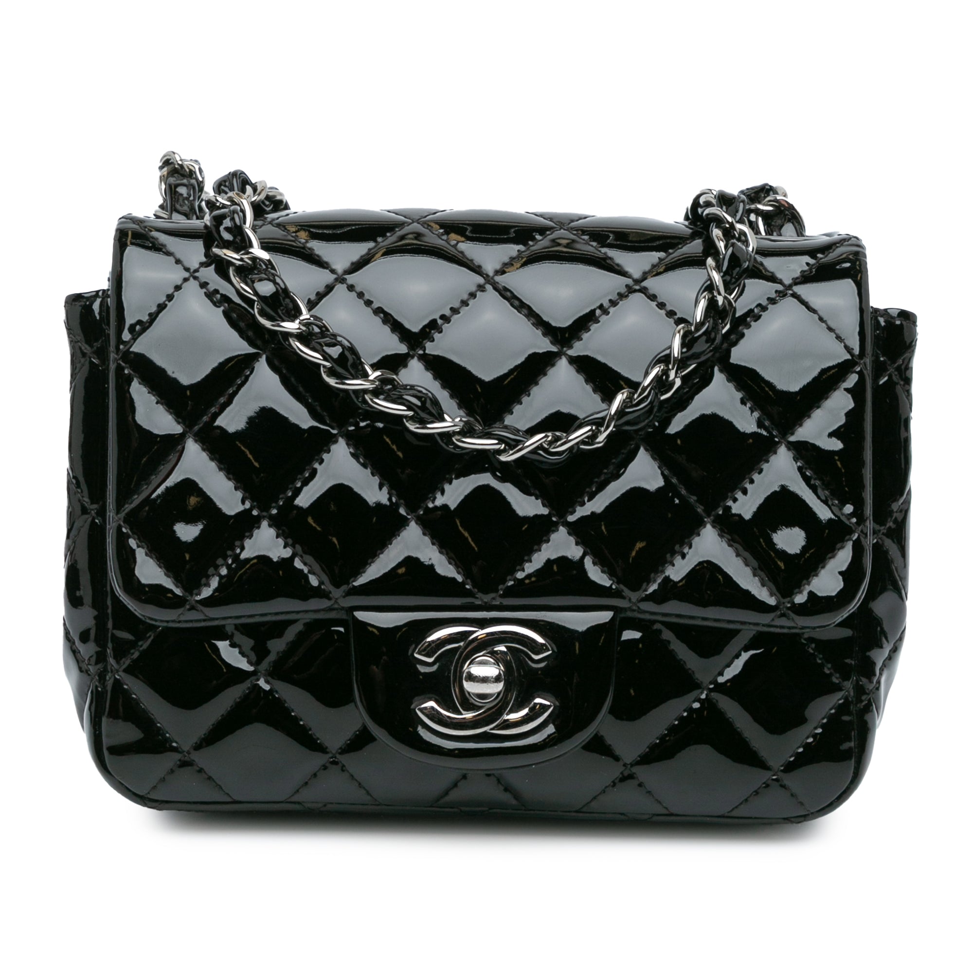 Chanel | Pre-Owned Mini Square Classic Patent Single Flap - III | Black