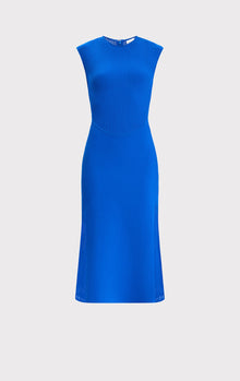 Sheer Fluted Stripe Flare Midi Dress | Bright Blue