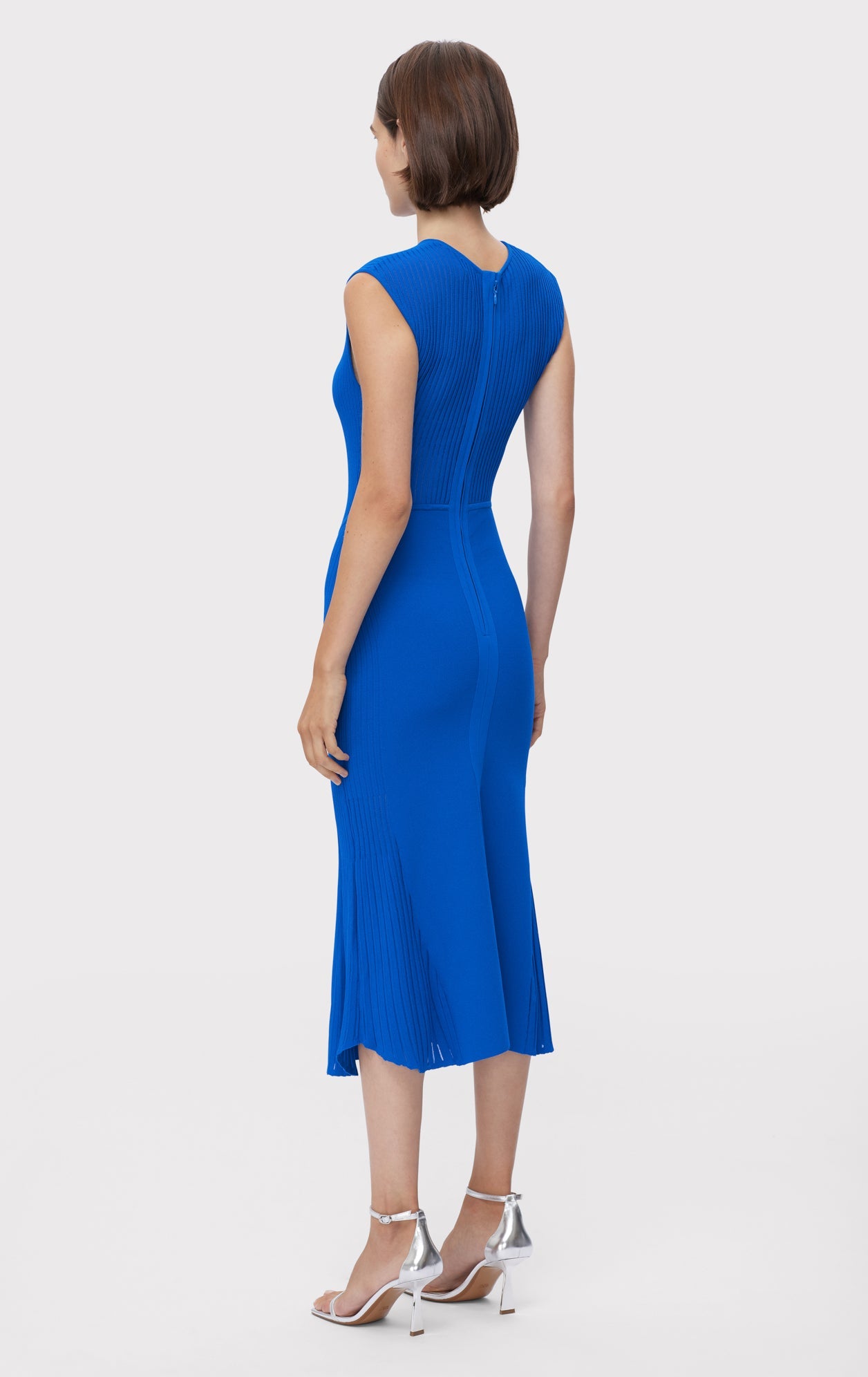 Sheer Fluted Stripe Flare Midi Dress | Bright Blue