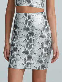 Faux Leather Animal Mini Skirt::Fog Python::Hover