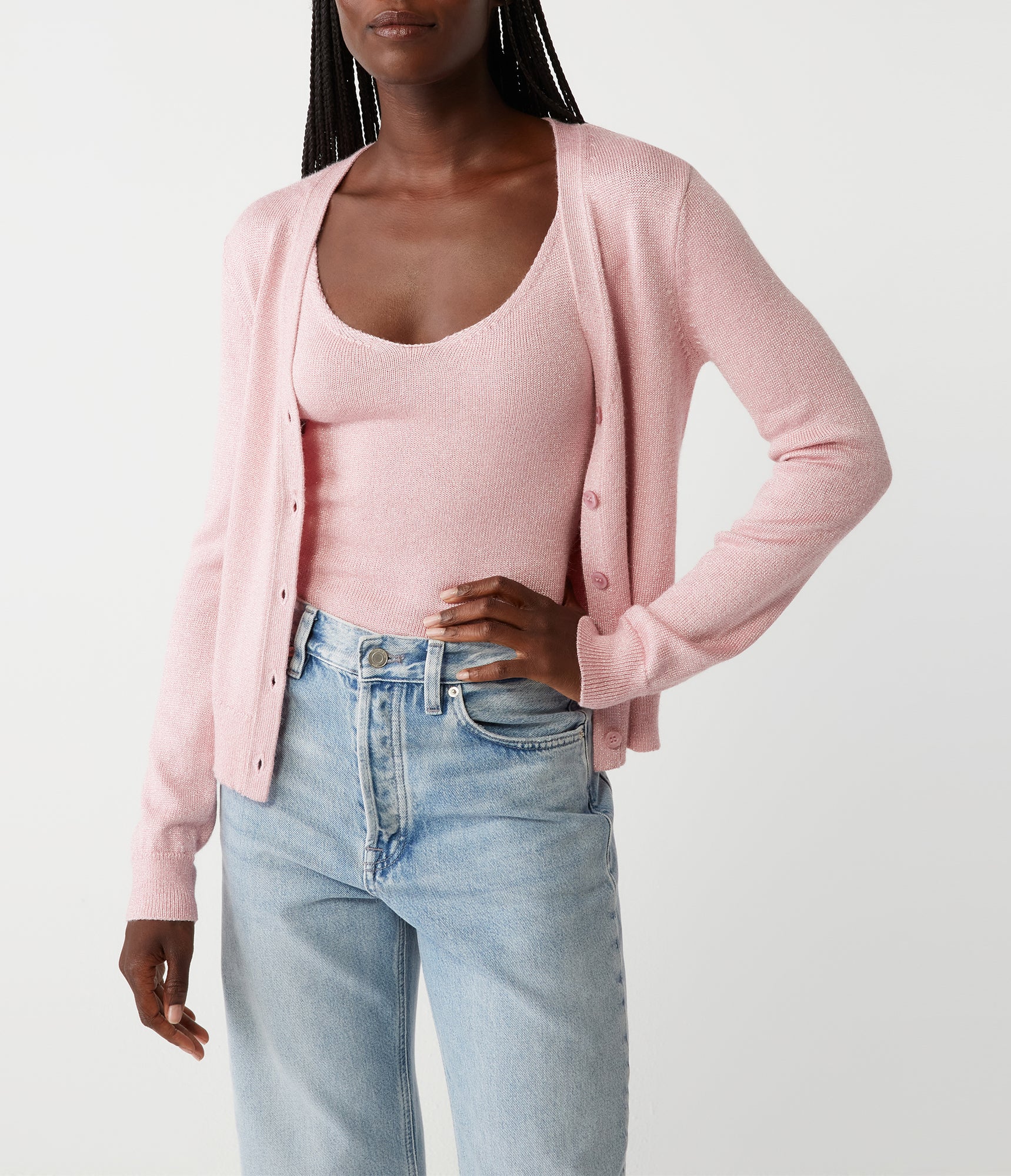 Ruiz Metallic Cardigan | Lychee