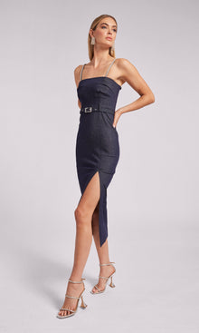 Kalani Sheen Denim Dress | Dark Denim Blue