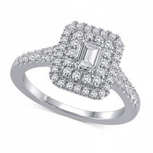 1.00 CT Emerald/Round Natural Diamond | Fashion Ring | 18K White Gold | I Color | I1 Clarity