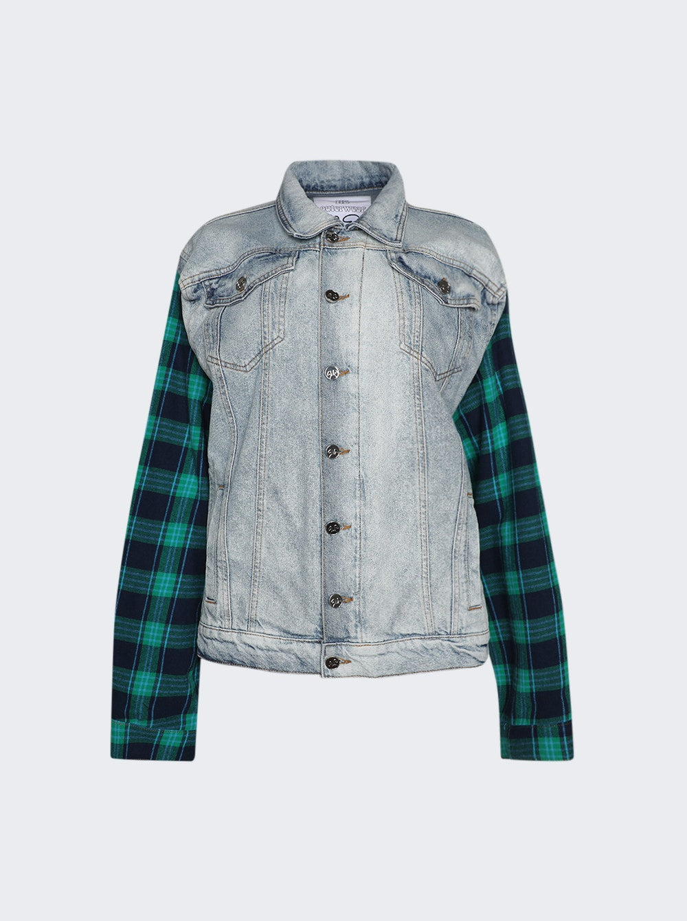 Women | Natasha Zinko | Box Denim Jacket | Light Wash Blue-Green Check