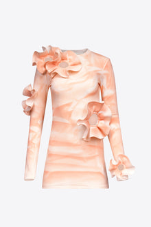 Ruffle Flower Long Sleeve Dress | Whipped White/Sweet Salmon