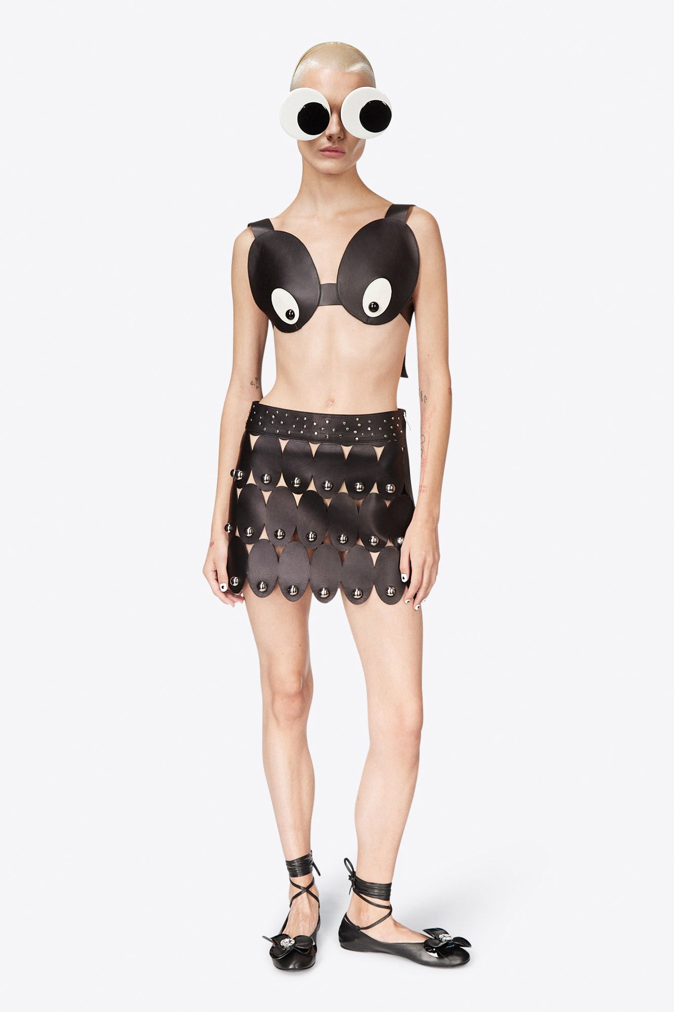 Studded Eye Leather Mini Skirt | Black