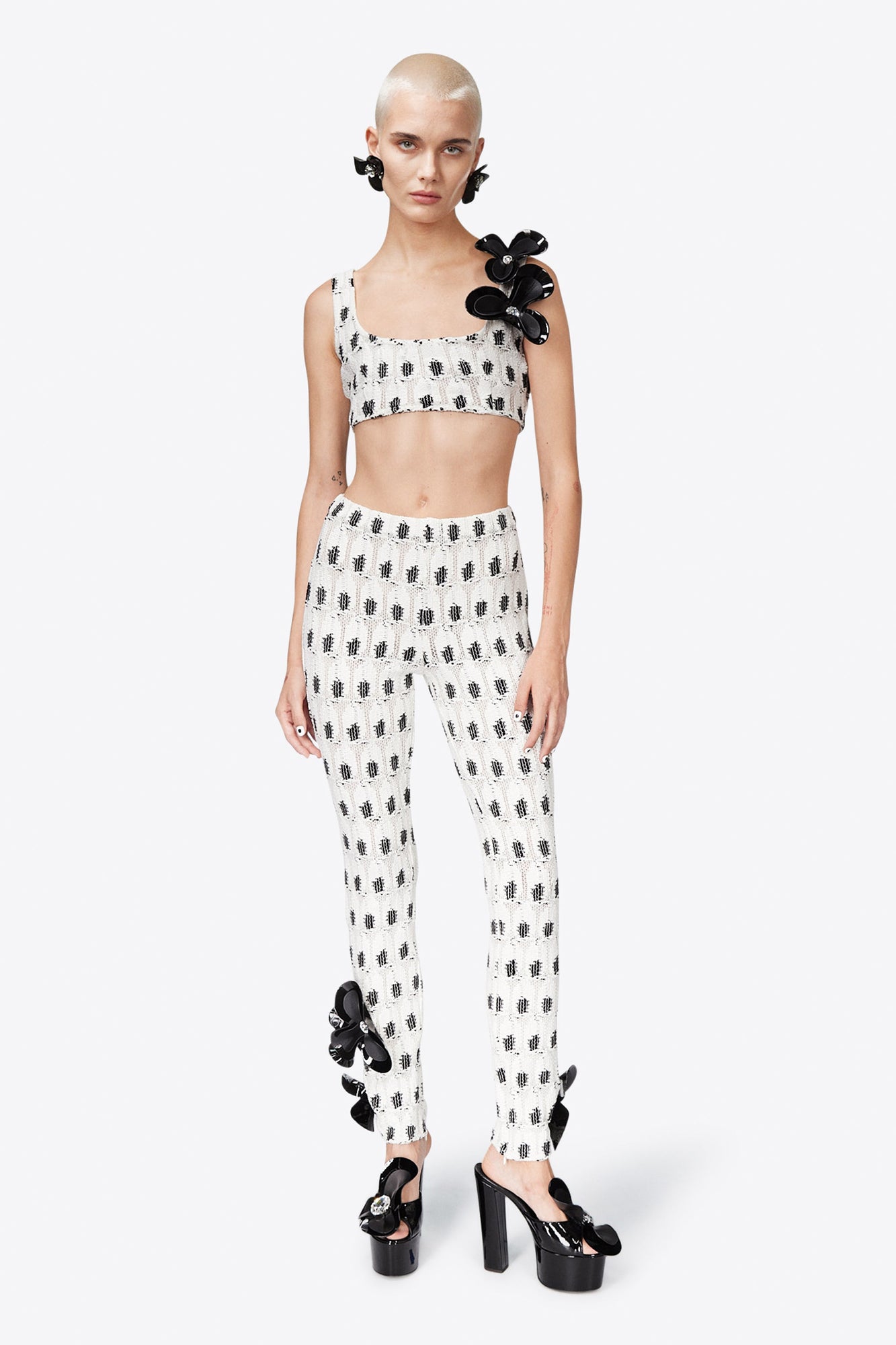 Crochet Eye Legging | Black/White