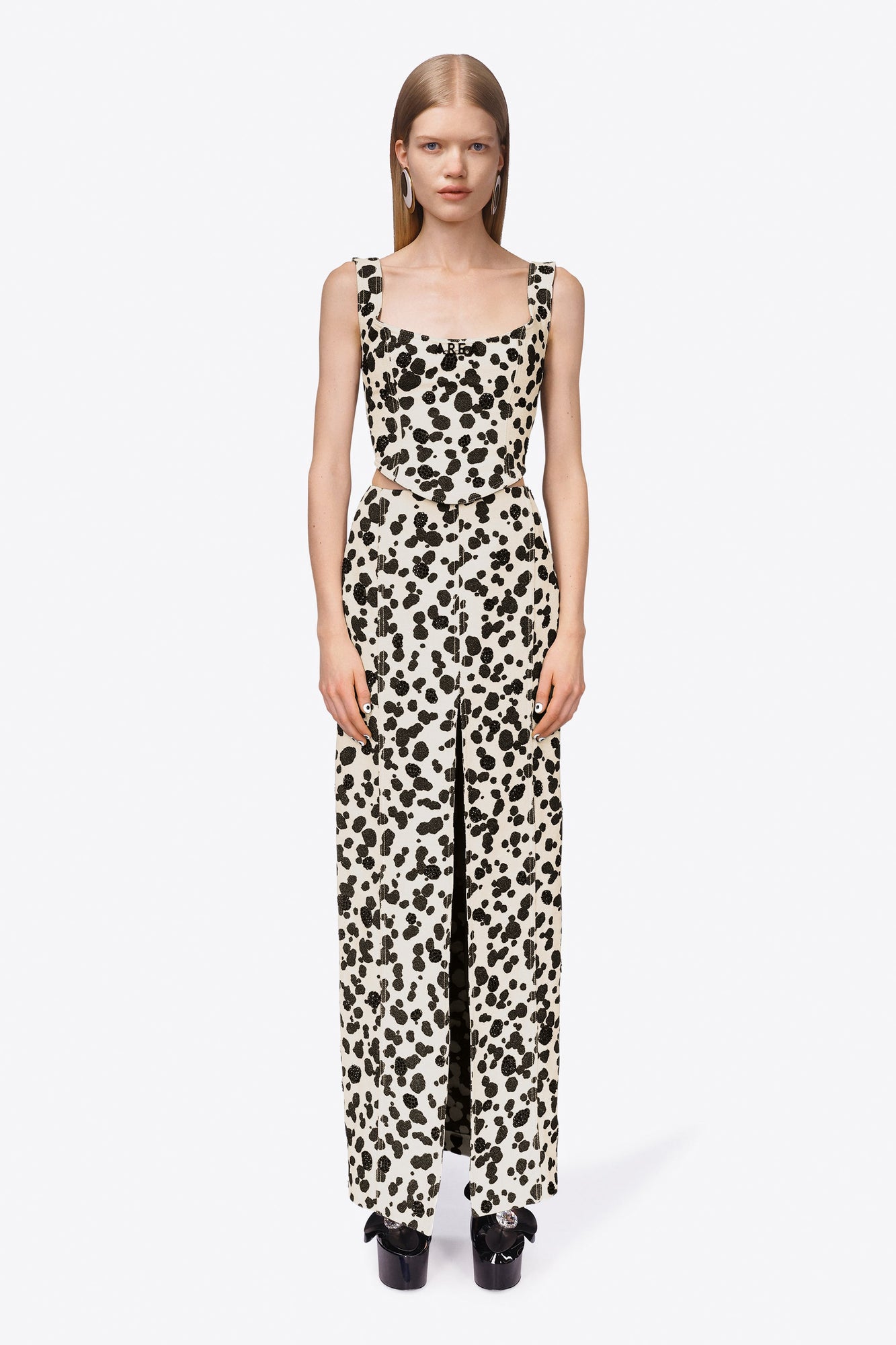 Dalmatian Denim Midi Skirt | Black/Off White