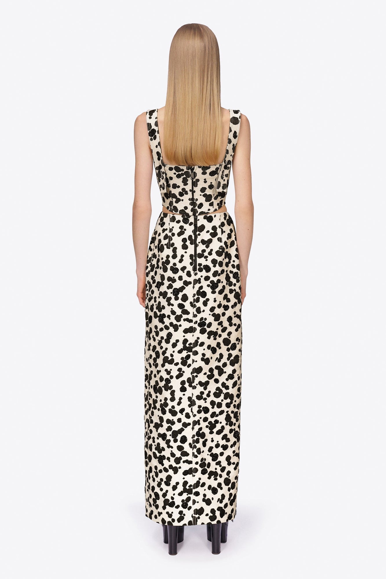 Dalmatian Denim Midi Skirt | Black/Off White