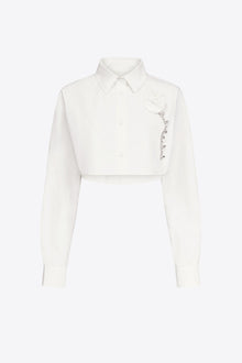 Crystal Rosette Poplin Cropped Shirt | Off White