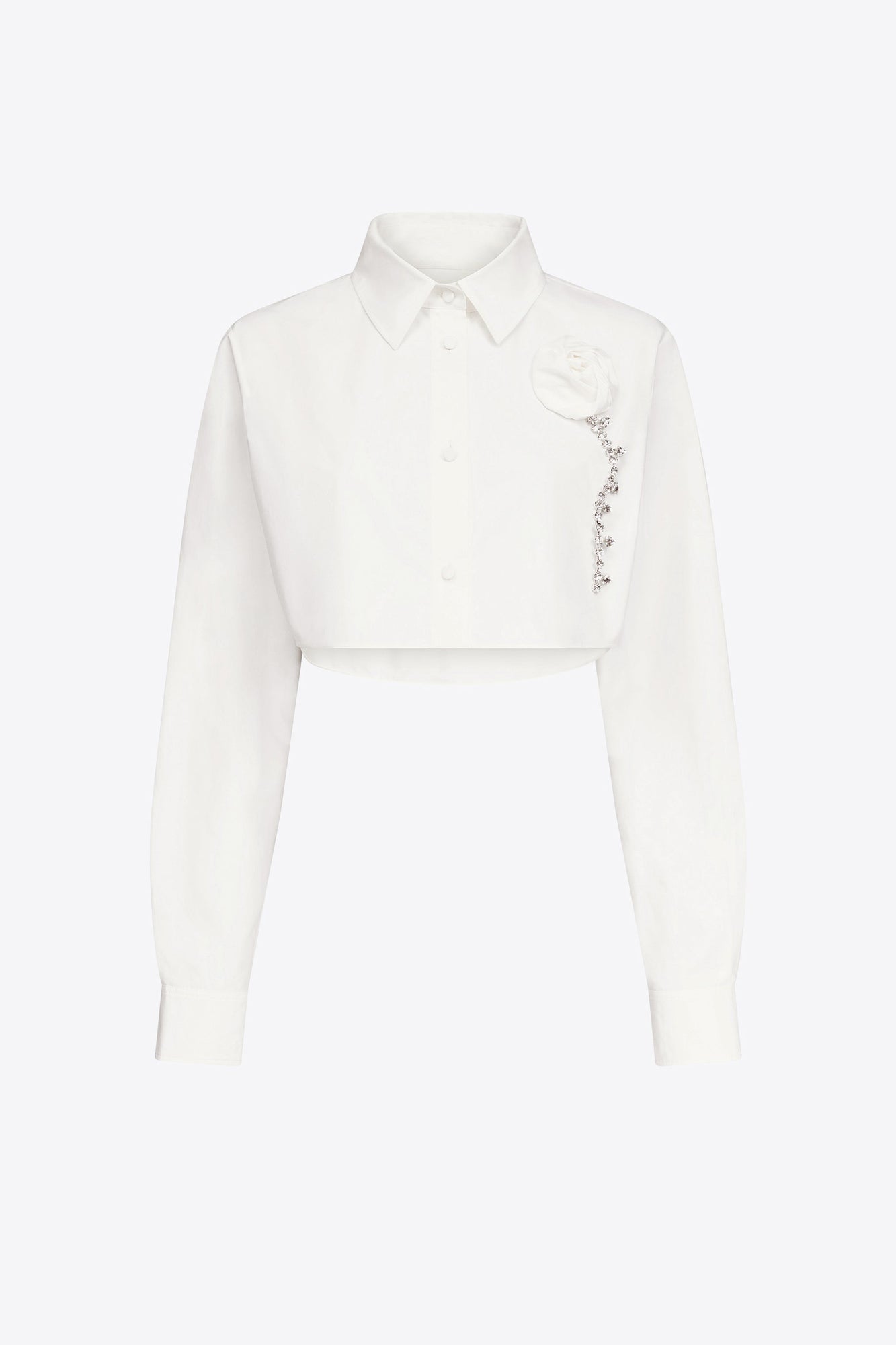 Crystal Rosette Poplin Cropped Shirt | Off White