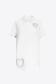 Crystal Heart Cutout Polo Dress | White