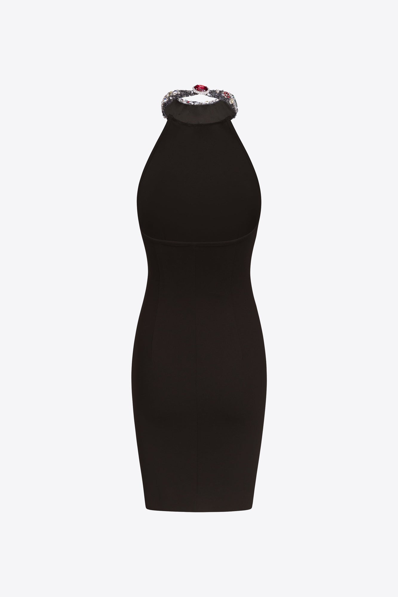 Crystal Gemstone Cluster Halter Mini Dress | Black