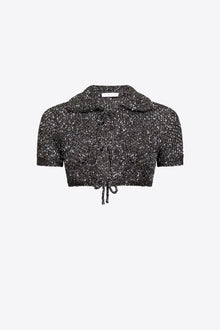 Sequin Crochet Short Sleeved Cardigan | Black