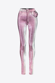 Stretch Lame Rosette Legging | Pink/Silver