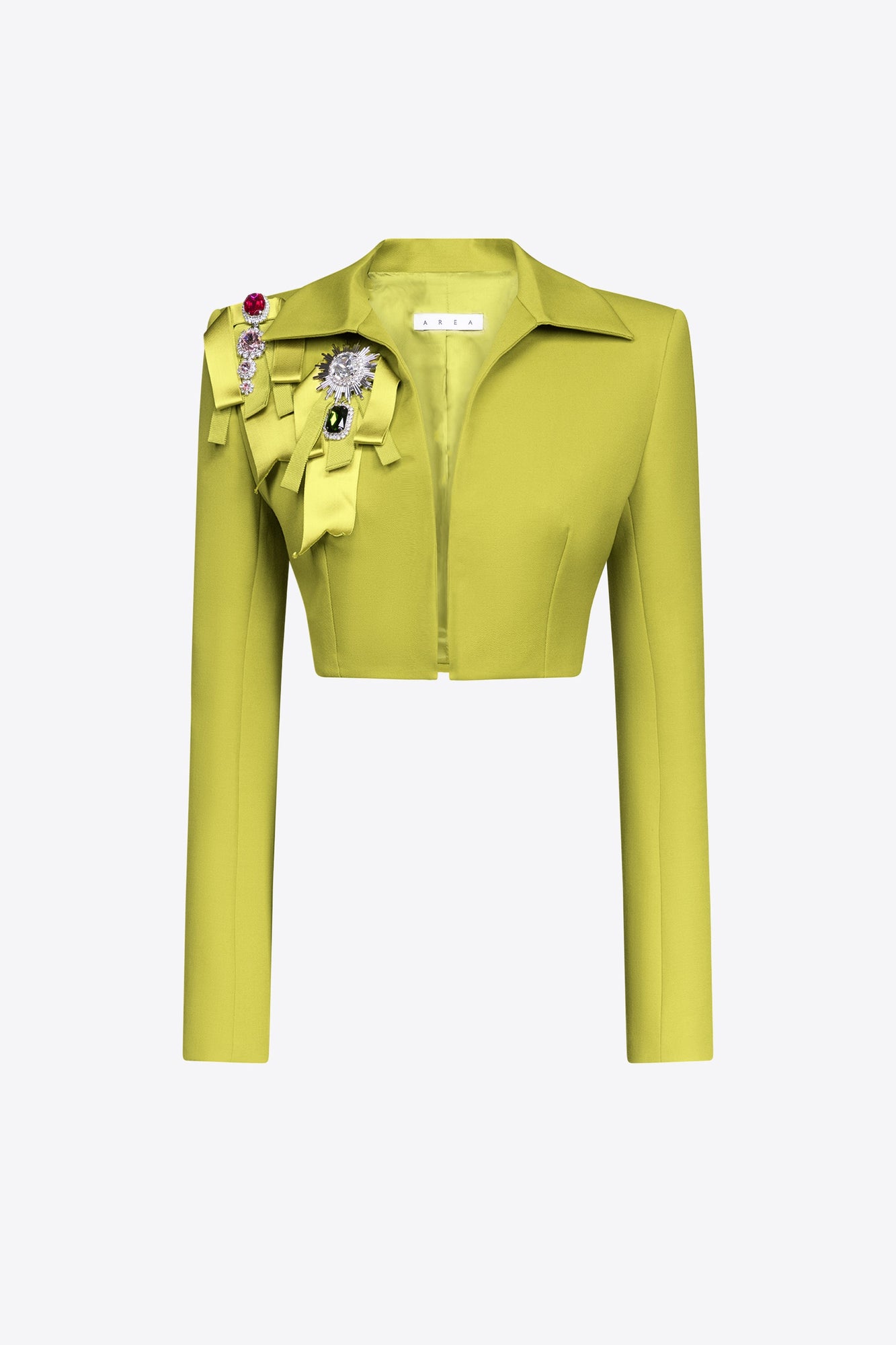 Crystal Embellished Bow Cropped Jacket | Chartreuse