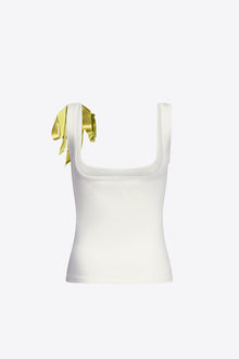Crystal Embellished Bow Tank Top | Cream/Green